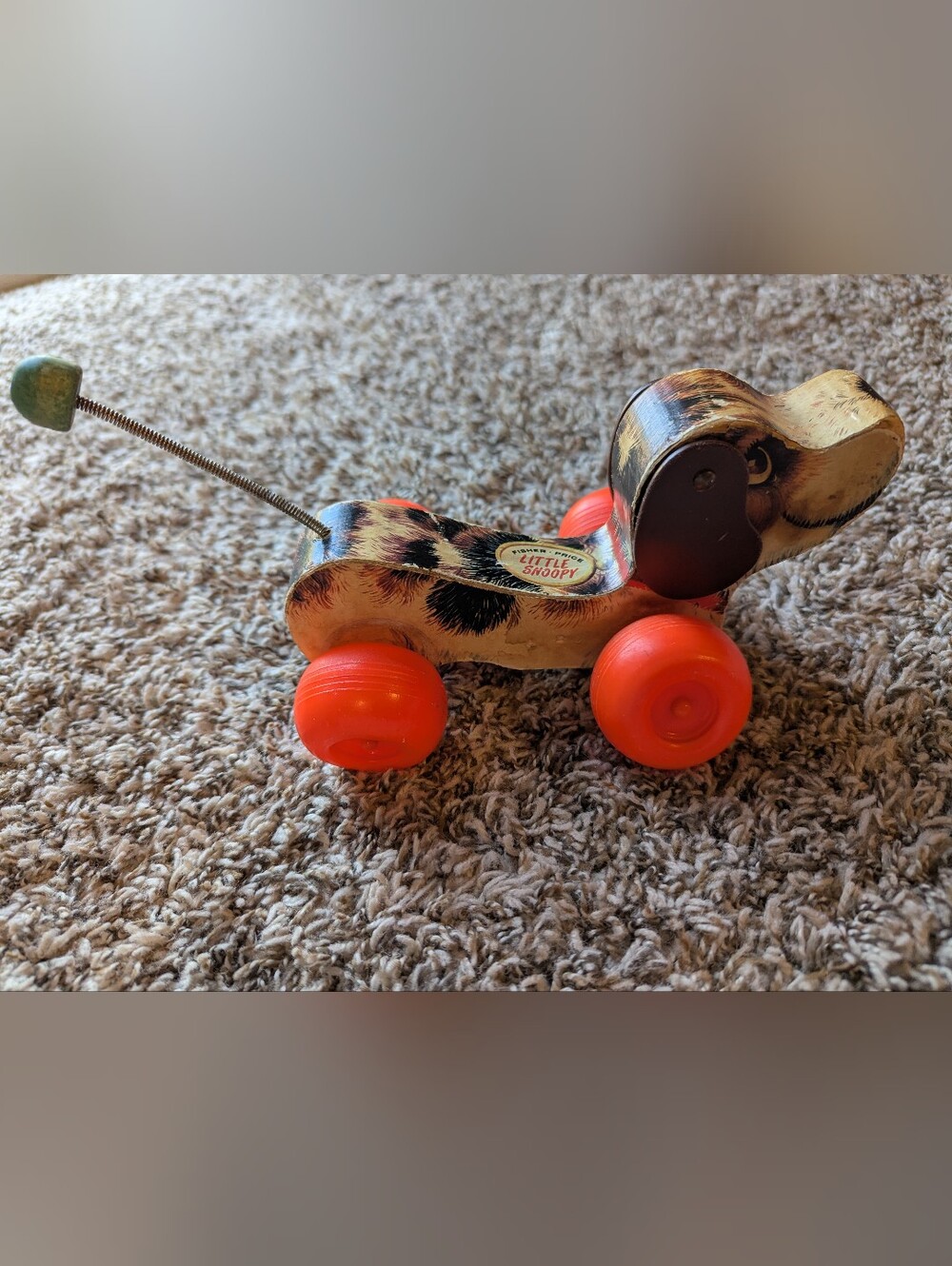 Fisher-Price Wooden Pull Dog Toy with Bright Orange Wheels (Pull String Missing) - Picture 3 of 7